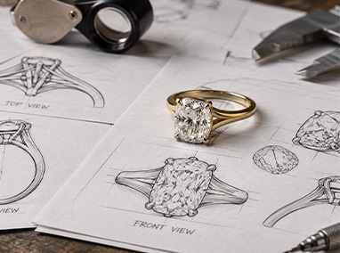 Customer showing a ring to a Farr's jeweler at the counter
