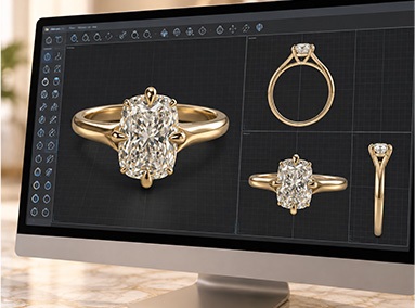 Customer showing a ring to a Farr's jeweler at the counter